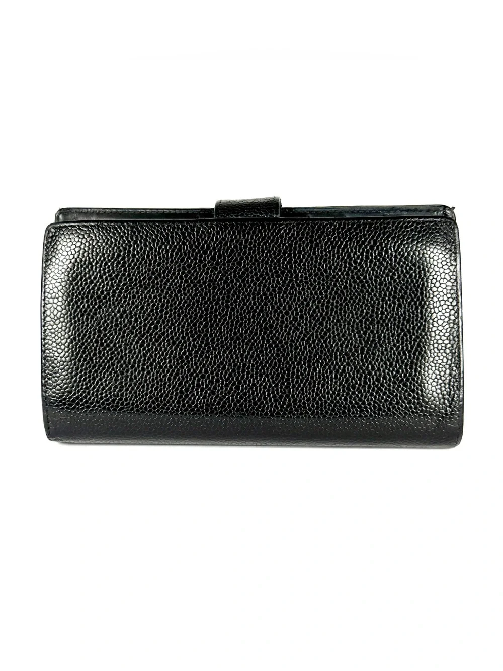 Chanel Black Caviar Leather Long Snap Bifold Wallet | Vintage CC Logo